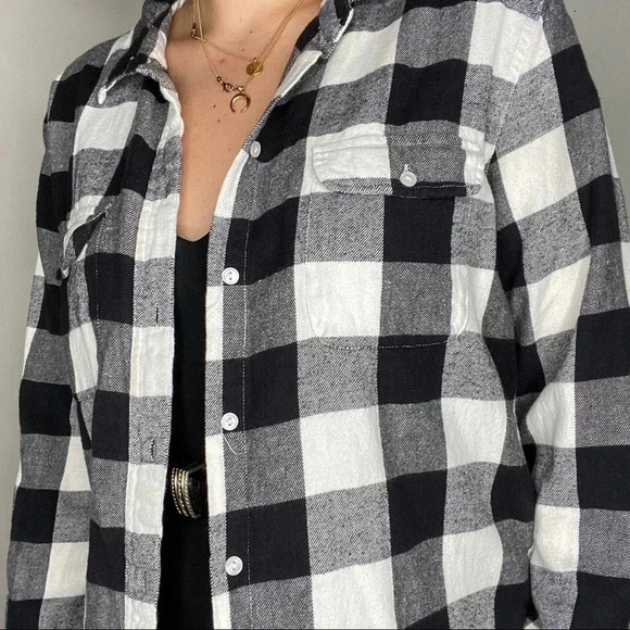 Sundry Black and White Plaid Flannel Button Down Shirt - Picture 2 of 5
